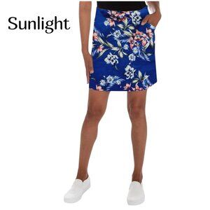 Mario Serrani Blue Floral Short Skort Womens L Stretch Pull On With Pockets